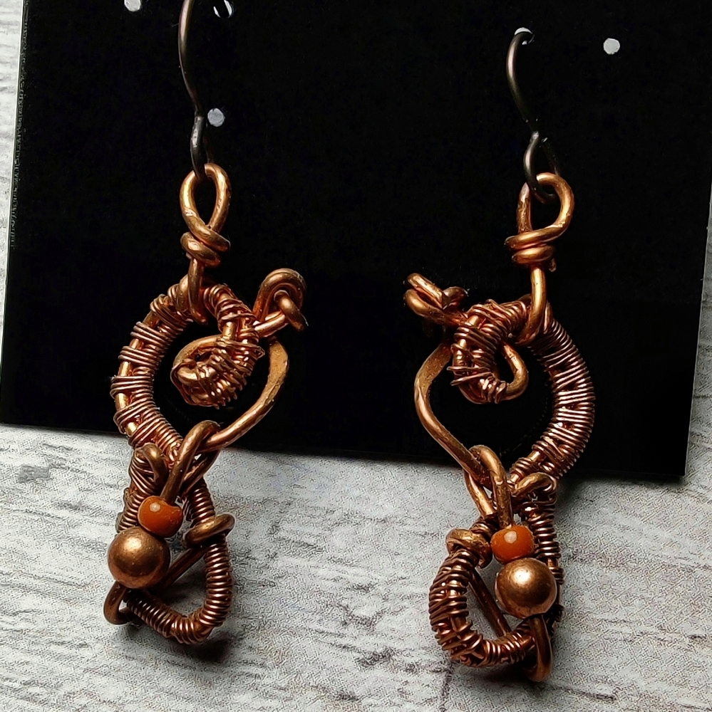 Handmade Beaded Copper Earrings Boho